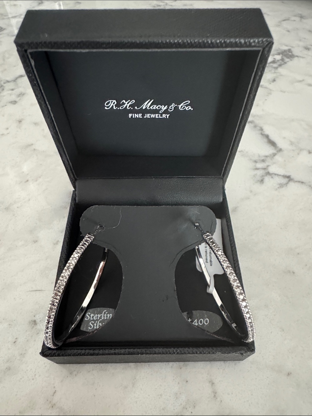 Sterling Silver Pavé Hoop Earrings - Silver